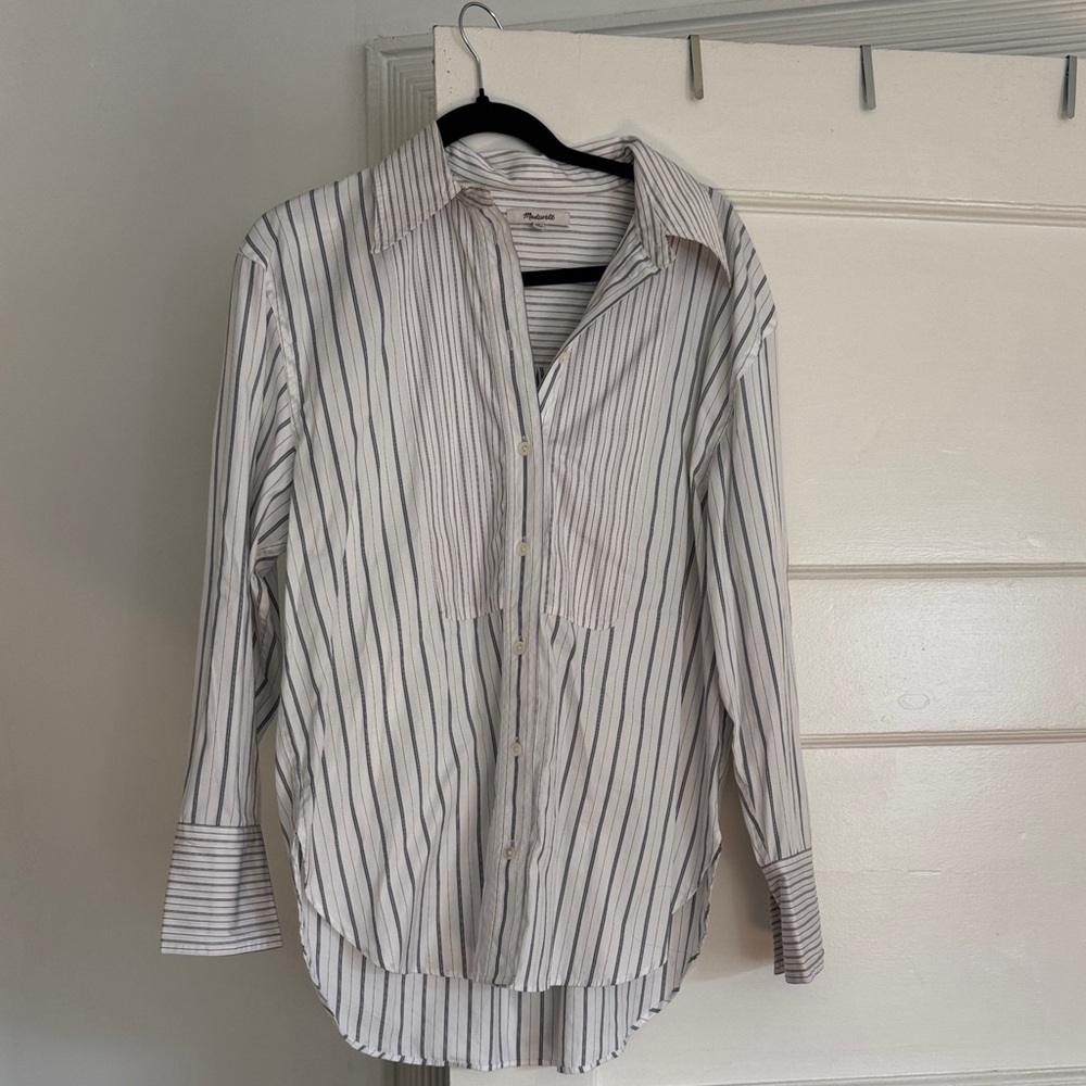 100% Cotton Madewell Striped White Striped Button-Up Shirt